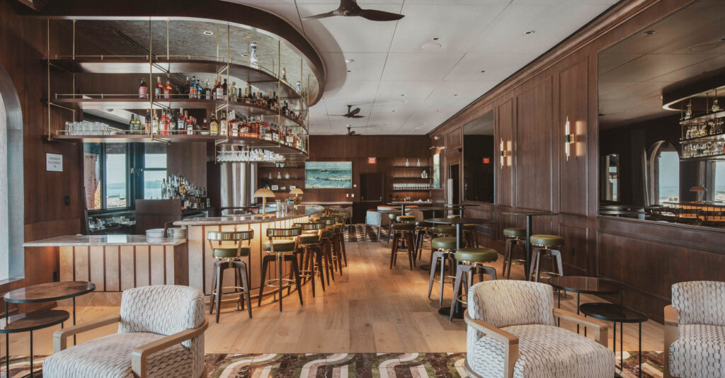 The Walnut Lounge, a bar with light bites available to guests staying at La Jolla Beach & Tennis Club